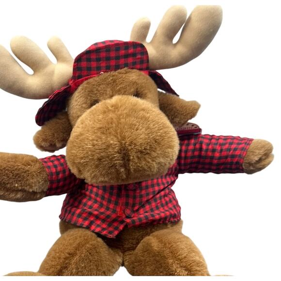 VTG Vaughn Plush Pals Moose Stuffed Animal 18" Brown Cabincore Lumberjack Plaid - Picture 3 of 16